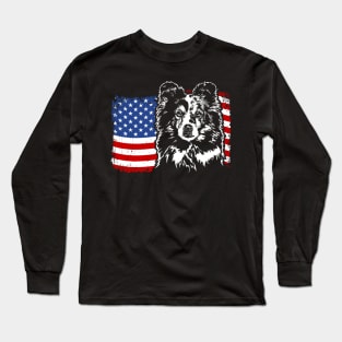 Proud Sheltie American Flag patriotic gift dog Long Sleeve T-Shirt